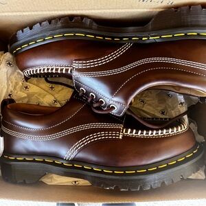 Dr. Martens Dark Brown Leather Oxfords with Yellow Accents